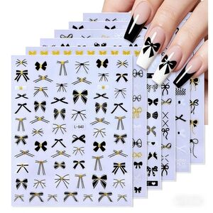 Black & Gold Bow Nail Art Stickers